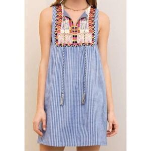 Entro‎ Women M Mini Dress Embroider Cotton Aztec Festival Boho Tribal Summer Y2K